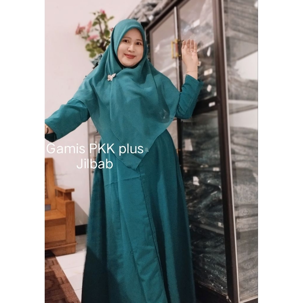 PKK model Gamis plus Jilbab Hijau PKK terbaru