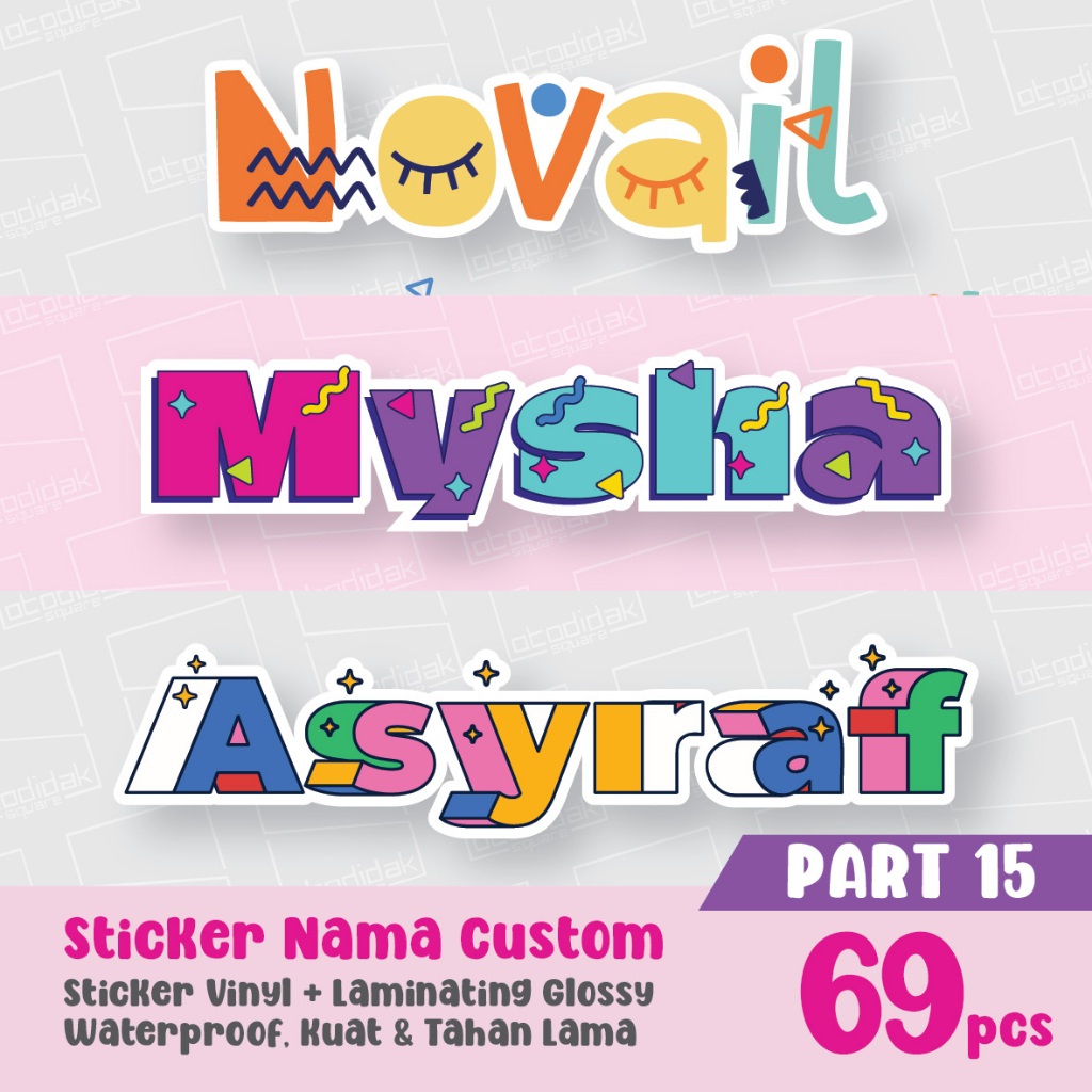 Part 15 - Sticker Nama Anak Custom Alphabet A-Z Pop Art Fun Doodle Party 3D Waterproof/Anti Air