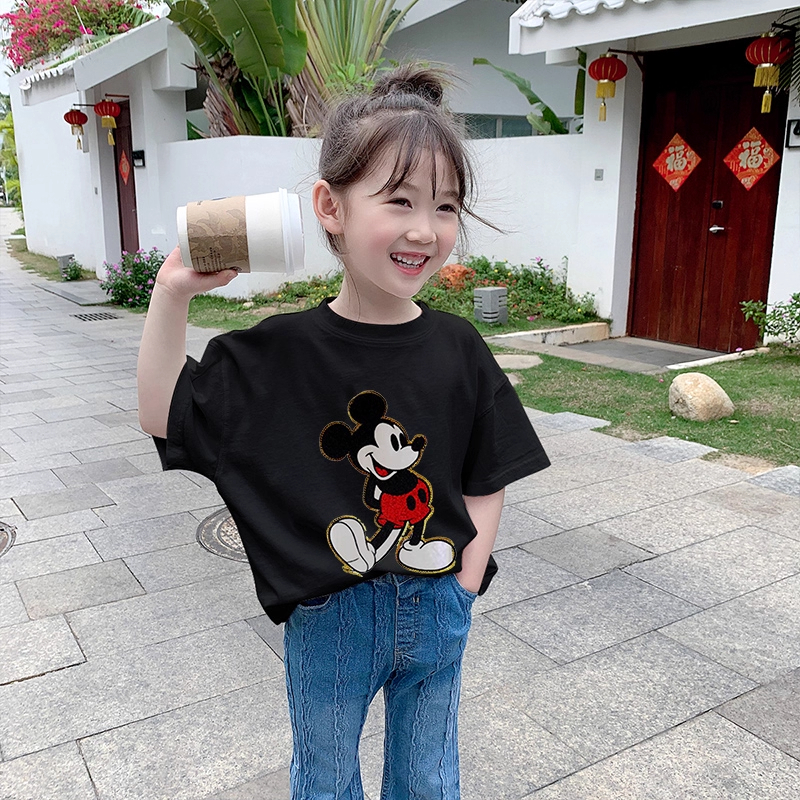 Kaos Pendek Anak Perempuan Putih dengan Desain Mickey Mouse