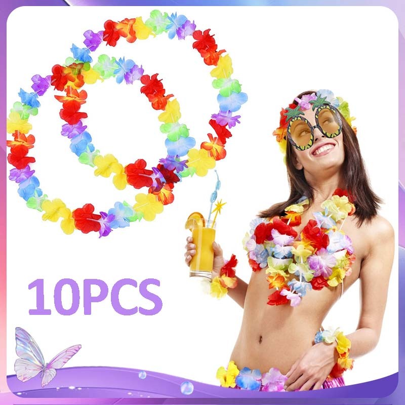 Kalung Bunga Hawaii Kalung Bunga Penyambutan Tamu Kalung Hawai Bunga 10pcs Kalung Bunga Penyambutan