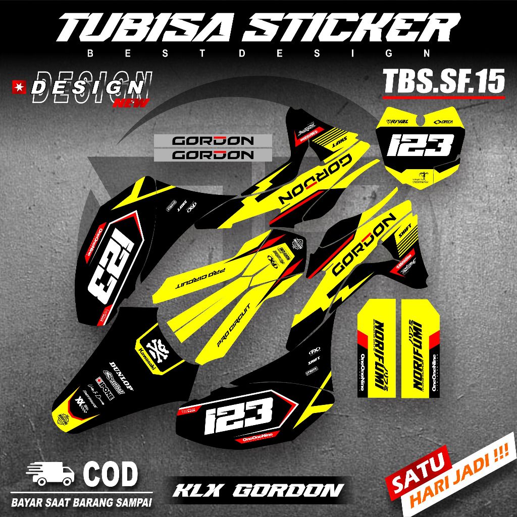 DECAL KAWASAKI KLX GORDON FULL BODY | STICKER KLX GORDON MERAH HITAM | DECAL KLX. TBS 15