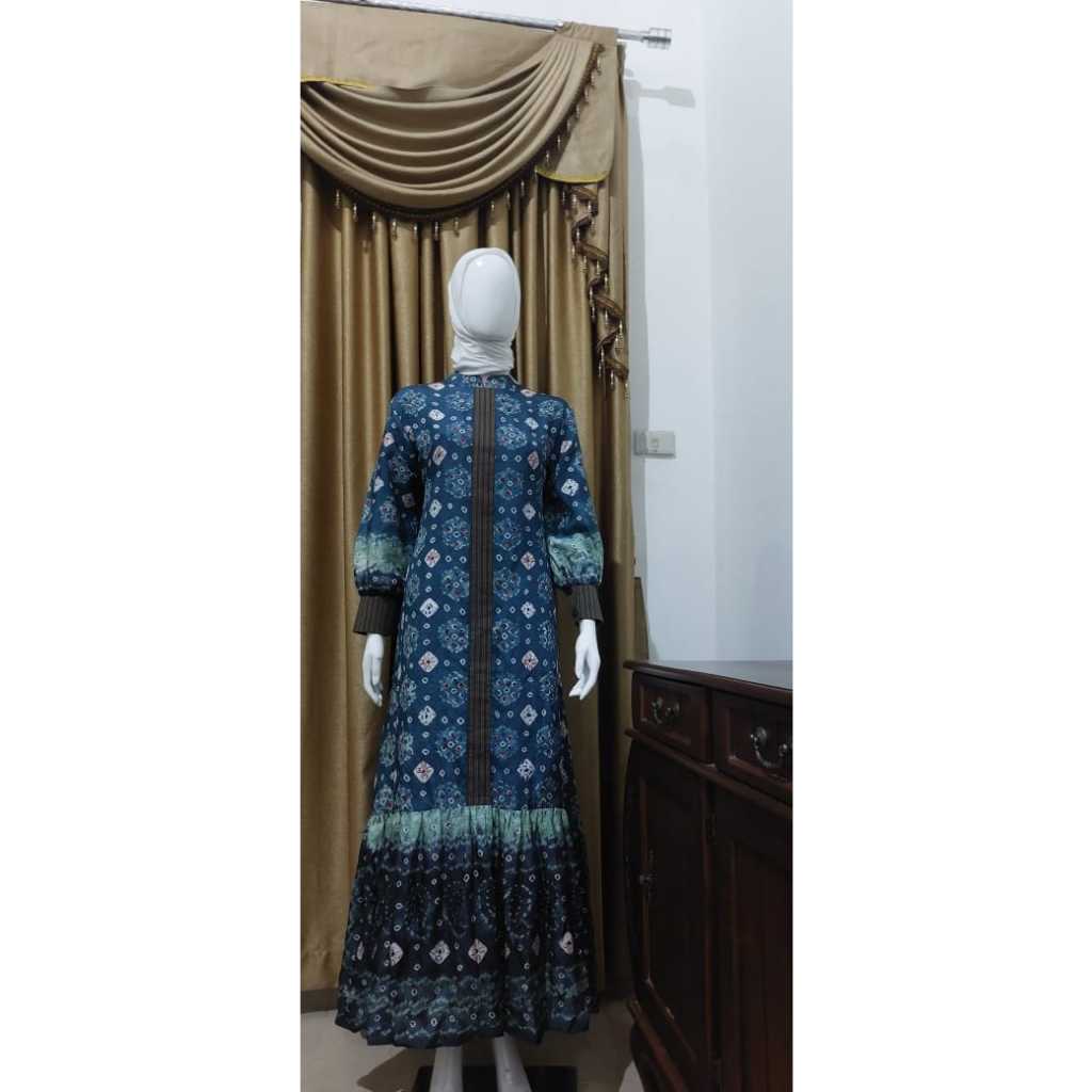 Gamis Jumputan Alam Gambo Handmade Mix Tenun Lurik