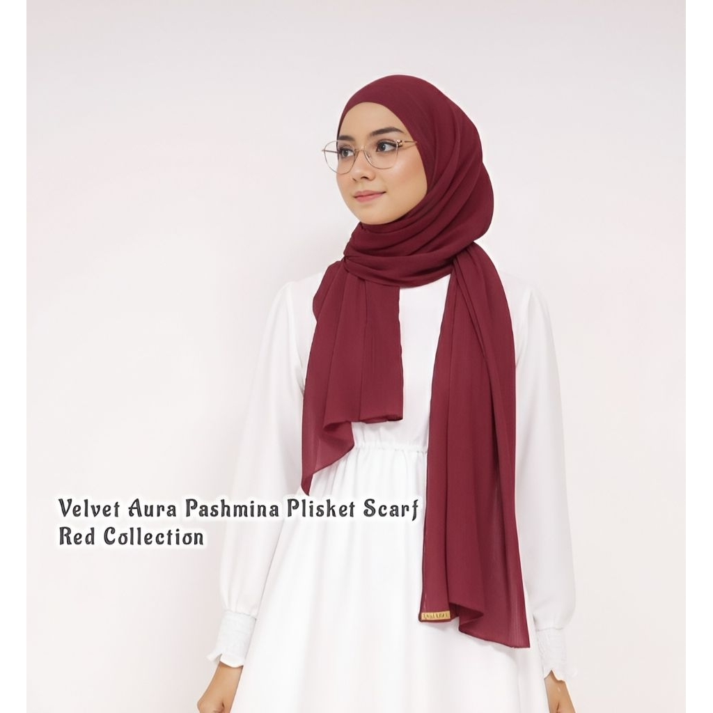 Velvet Aura Pashmina Plisket Scarf Red Collection Plisket pull lidi basic ceruty baby doll