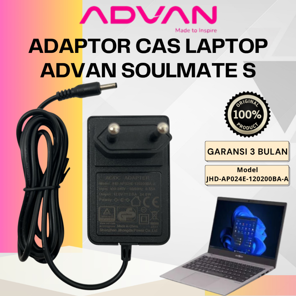 ADAPTOR CAS LAPTOP ADVAN SOULMATE S ORIGINAL NEW GARANSI 3 BULAN
