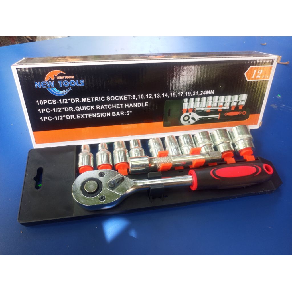 Kunci Shock Set 12 pcs 1/2 inch besar / Socket Wrench Stainles Kunci Sok ring pas