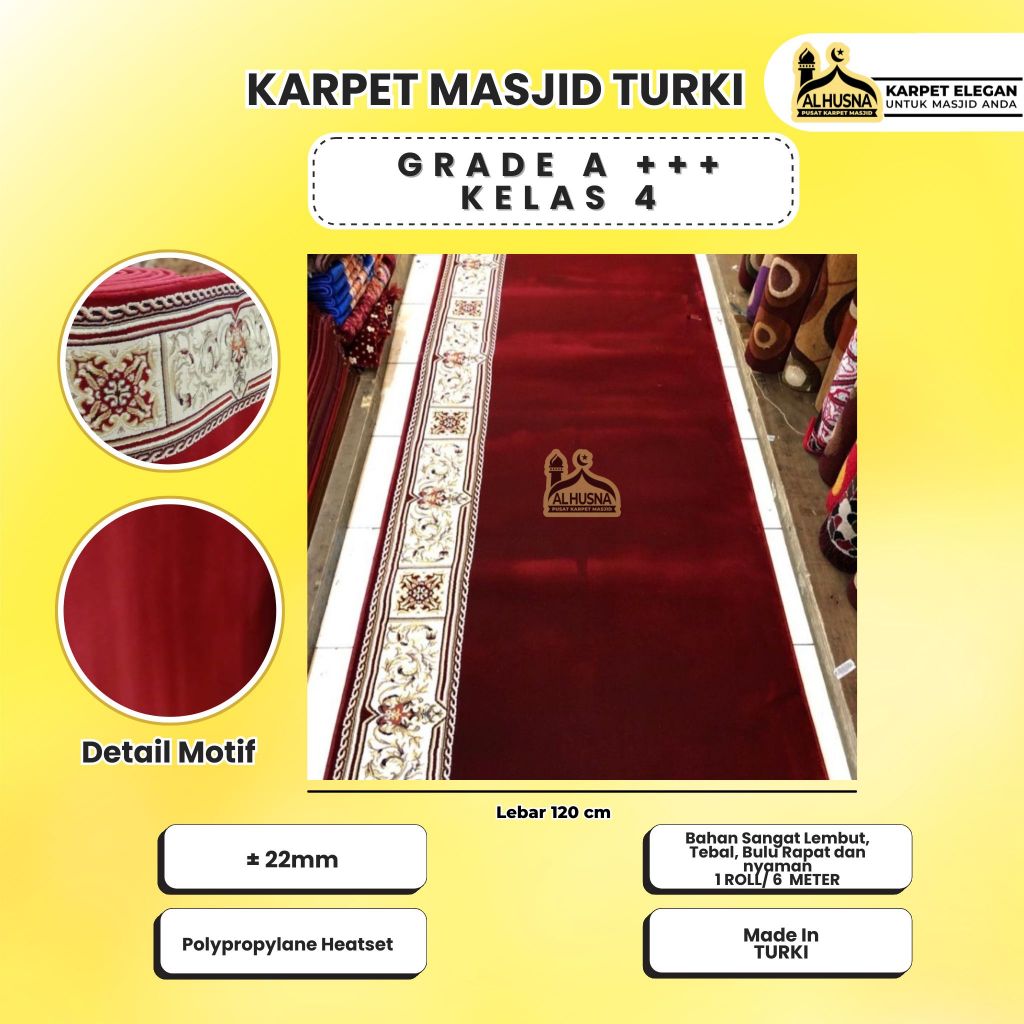 Alhusna Karpet Masjid / Karpet Masjid Turki Tebal 22mm Masterpiece Meteran / Karpet Sajadah / Karpet