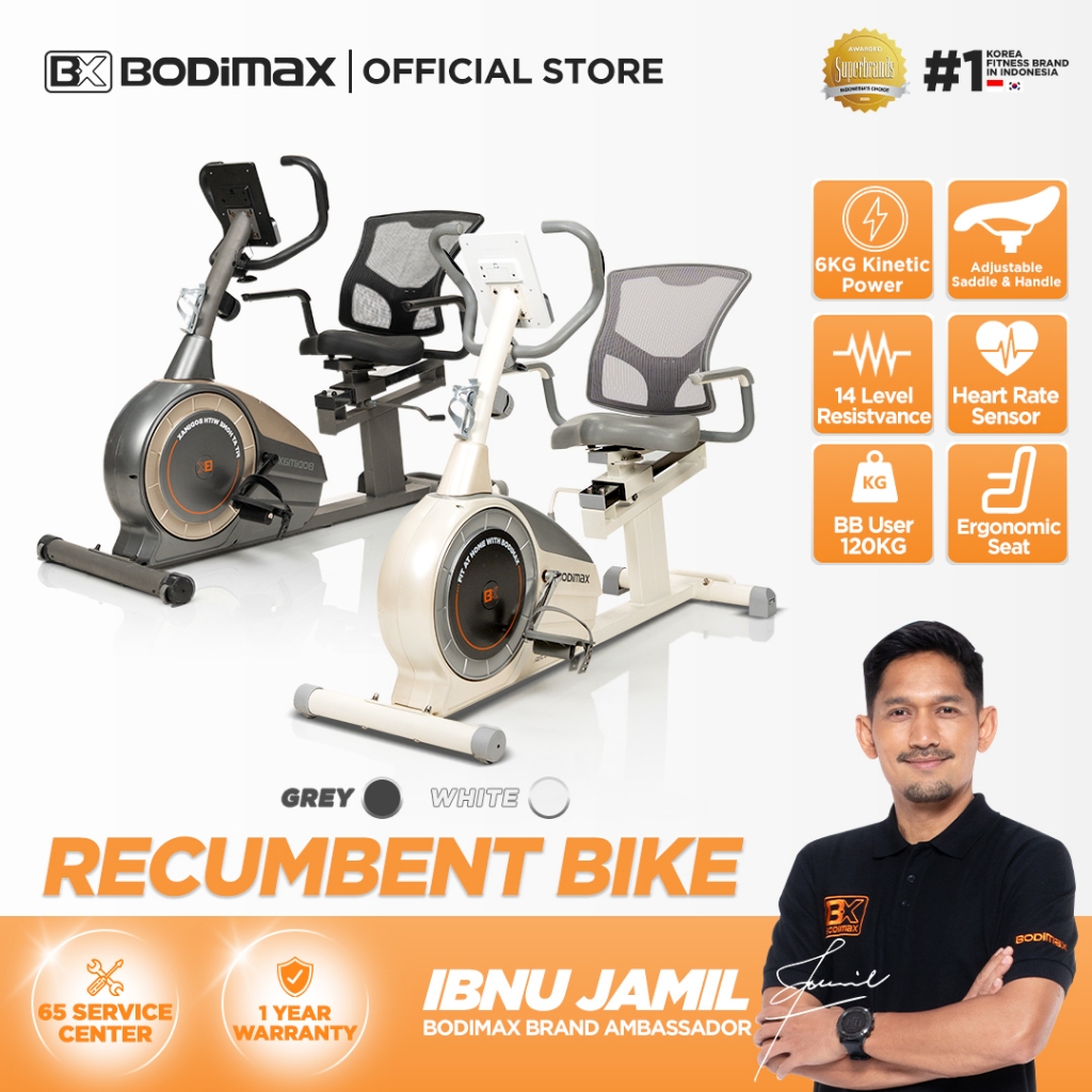 BODIMAX RECUMBENT BIKE / 14 Level Resistance / Sepeda Statis 120KG / Olahraga Santai
