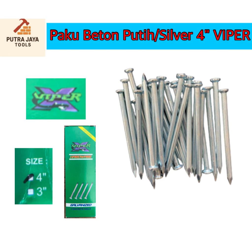 Paku Beton Putih / Silver 4" VIPER Harga per 1 kotak