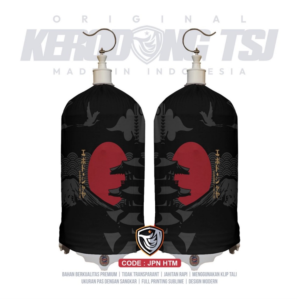 Kerodong LoveBird Motif Jepang Hitam Original TSJ Industries Bahan PE Premium Full Printing Sublime 