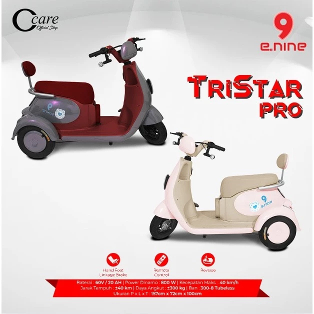 ENINE SEPEDA LISTRIK TIGA RODA TRISTAR PRO 800WATT (GARANSI RESMI)