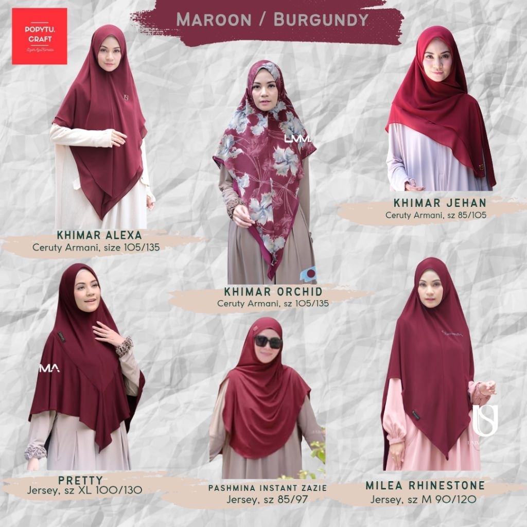 Bergo Jilbab Khimar Instant warna MAROON/BURGUNDY Umma Syari