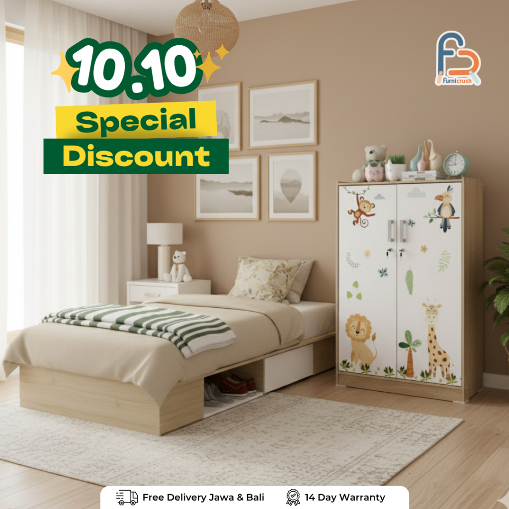 Furnicrush Divan set Rak Susun Kaca / Bundling Divan dan Lemari / Lemari Kecil Anak / Divan Ukuran 1