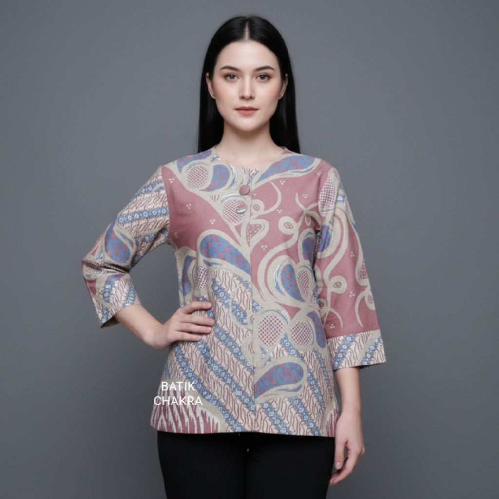 blus batik wanita modern PINK bahan katun lapis Full trikot