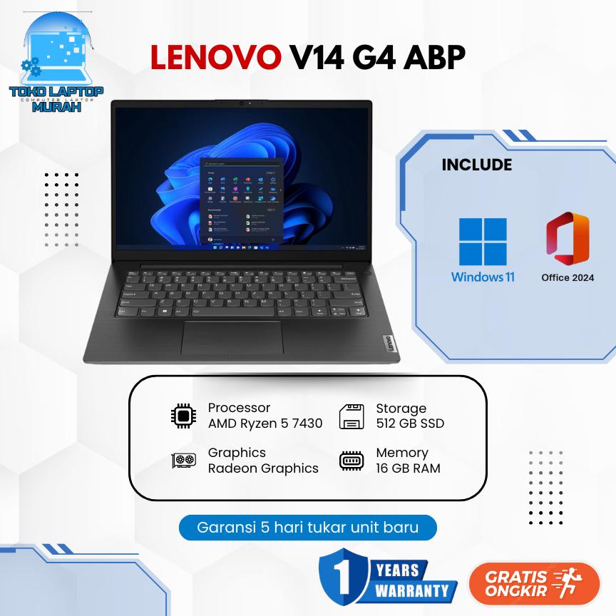 Lenovo V14 G4 - AMD RYZEN 5 7430 16GB 512GB SSD WIN 11 ORIGINAL + OFFICE 14.0 FHD