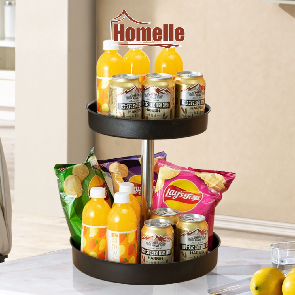 Rak Tempat Bumbu Dapur Putar -  Rak Dapur Putar Serbaguna 2 Susun Kokoh Full Besi - Rak 2 Susun Besi