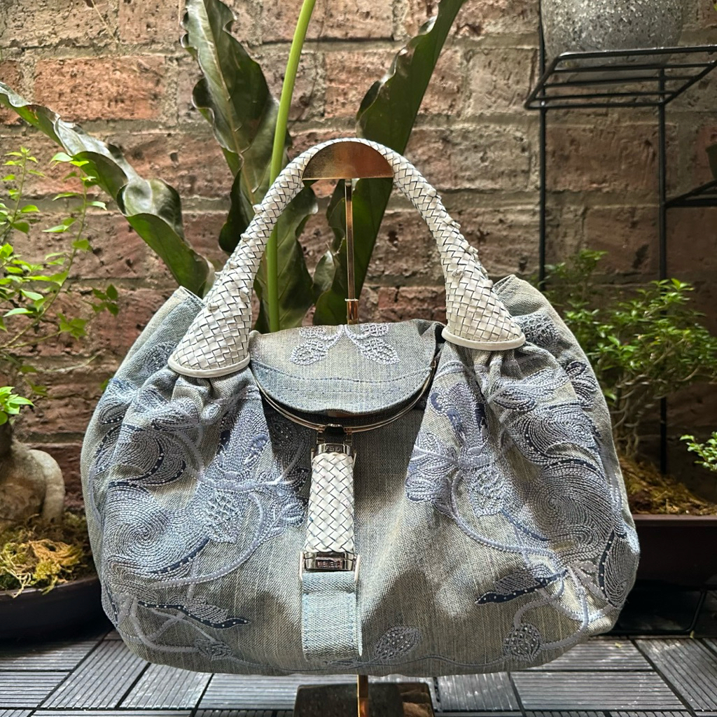 (SOLD) This is a Fendi Limited Edition Squirrel Spy Bag in denim with hand-embroidery and crystals f