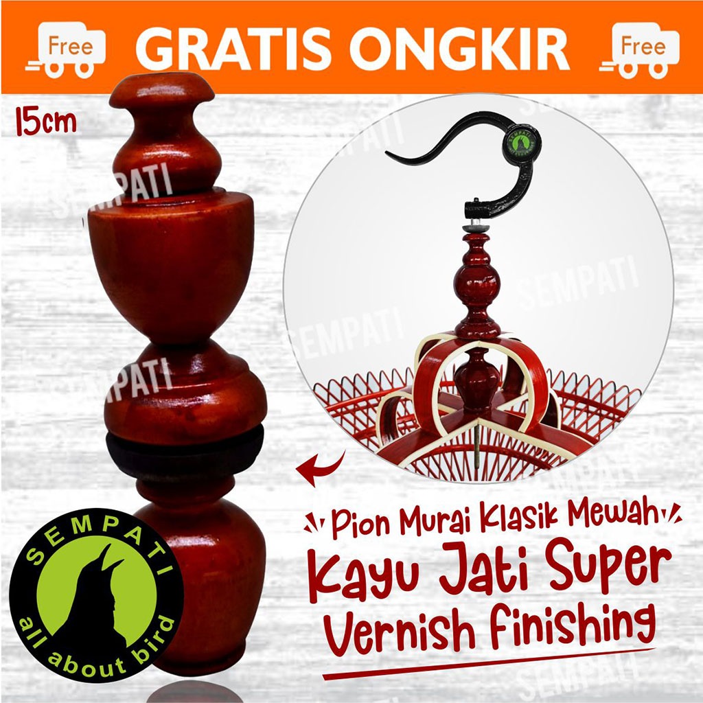 SEMPATI Pion Tumpuk Murai Kayu Jati Polos Motif Warna Mahkota Sangkar Kandang Burung Murai Pion Gant