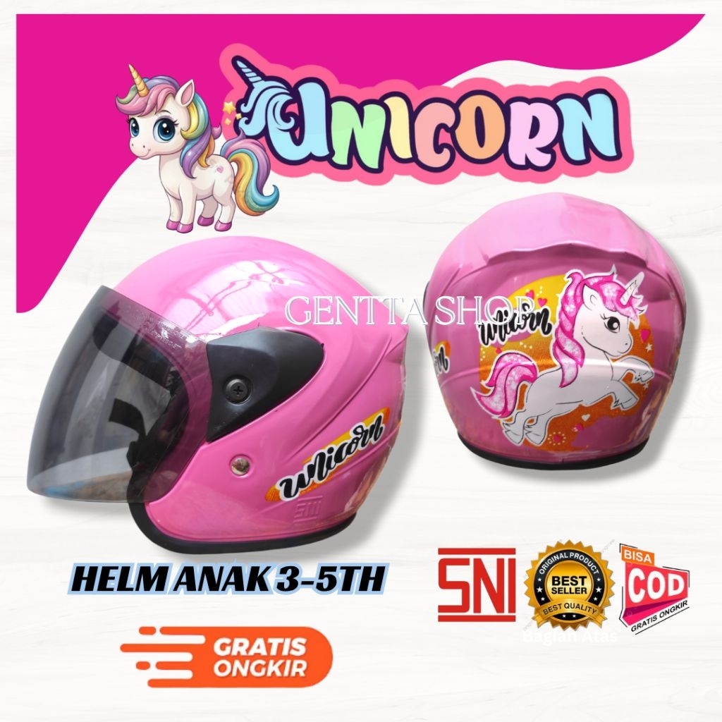 VTR SNI Helm Anak Perempuan UNICORN Glossy Pink 3-5 Tahun