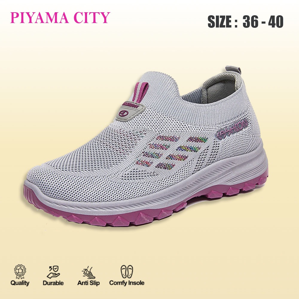Piyama City 1619 Sepatu Wanita Sport Free Box Sepatu Sneakers Wanita Tanpa Tali Slip On Sepatu Lari 