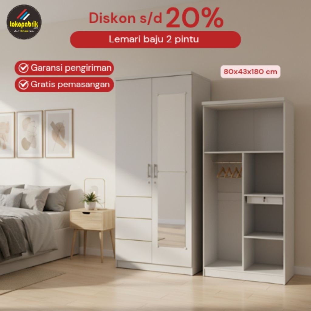Lemari baju 2pintu kaca full lemari pakaian 2pintu 2laci lemari baju olympic lemari pakaian murah