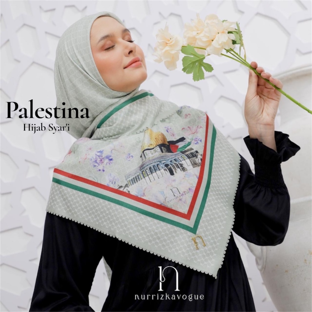 Nurrizkavogue - Jilbab Segi Empat Palestina Hijab Syari' Premium Bahan Voal Ultrafine Free Softbox