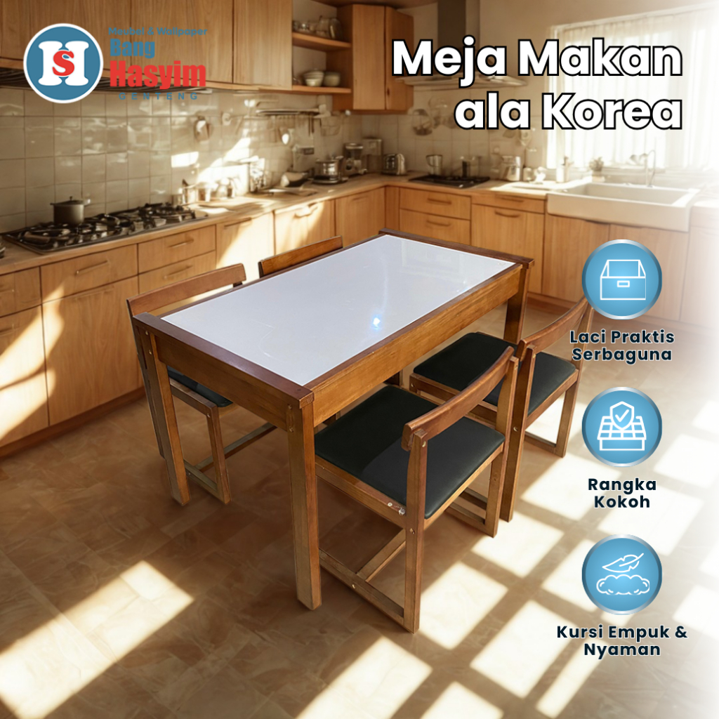 BANG HASYIM MEJA MAKAN KOREA MEJA MAKAN SATU SET KAYU MEJA MAKAN KURSI 4 SATU SET MINIMALIS ELEGAN K