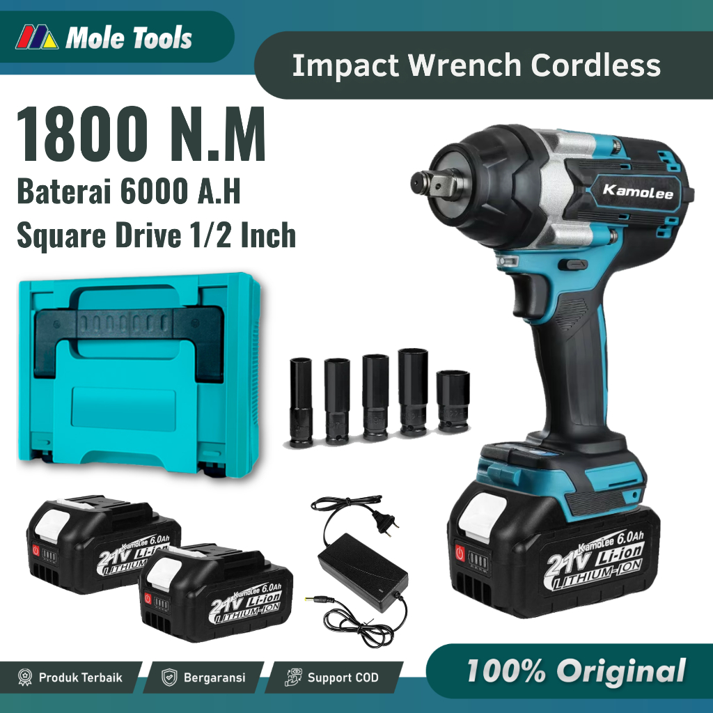 Kamolee Impact Wrench Baterai 1800Nm DTW700 Impact Wrench  1/2 Inch Brushless | Impact Baterai Roda 