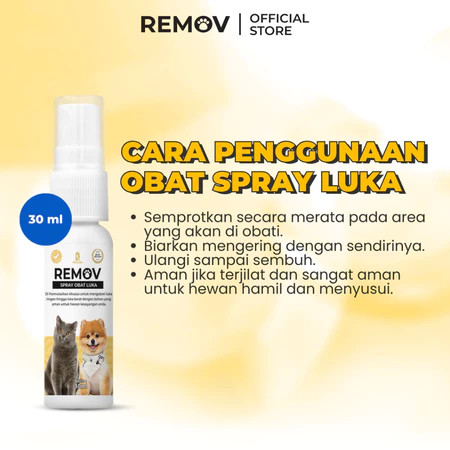 INTI BERKAH JAYA Remov Spray Luka Kucing Anjing 30ml Antibiotik || Remov Spray Obat Luka Hewan Cepat