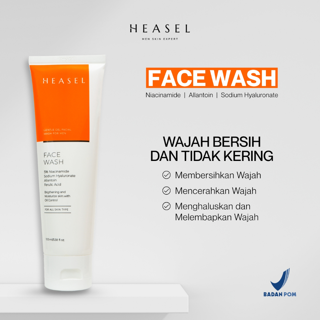 HEASEL Men Face Wash 5X Ceramide Sabun Cuci Muka Pria Untuk Kulit Kusam Kering dan Berminyak