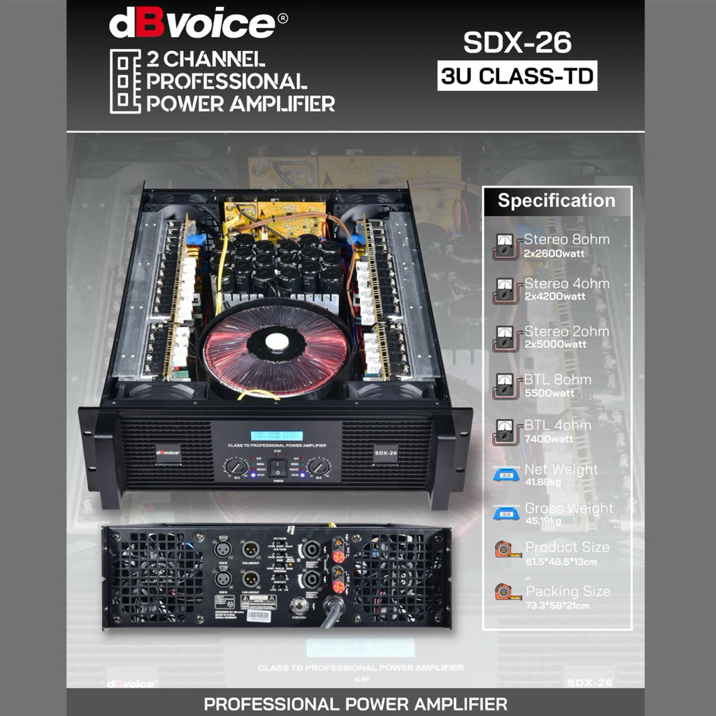 dBvoice SDX-26 Power Amplifier Profesional 2 Channel 3U Class-TD 7400W