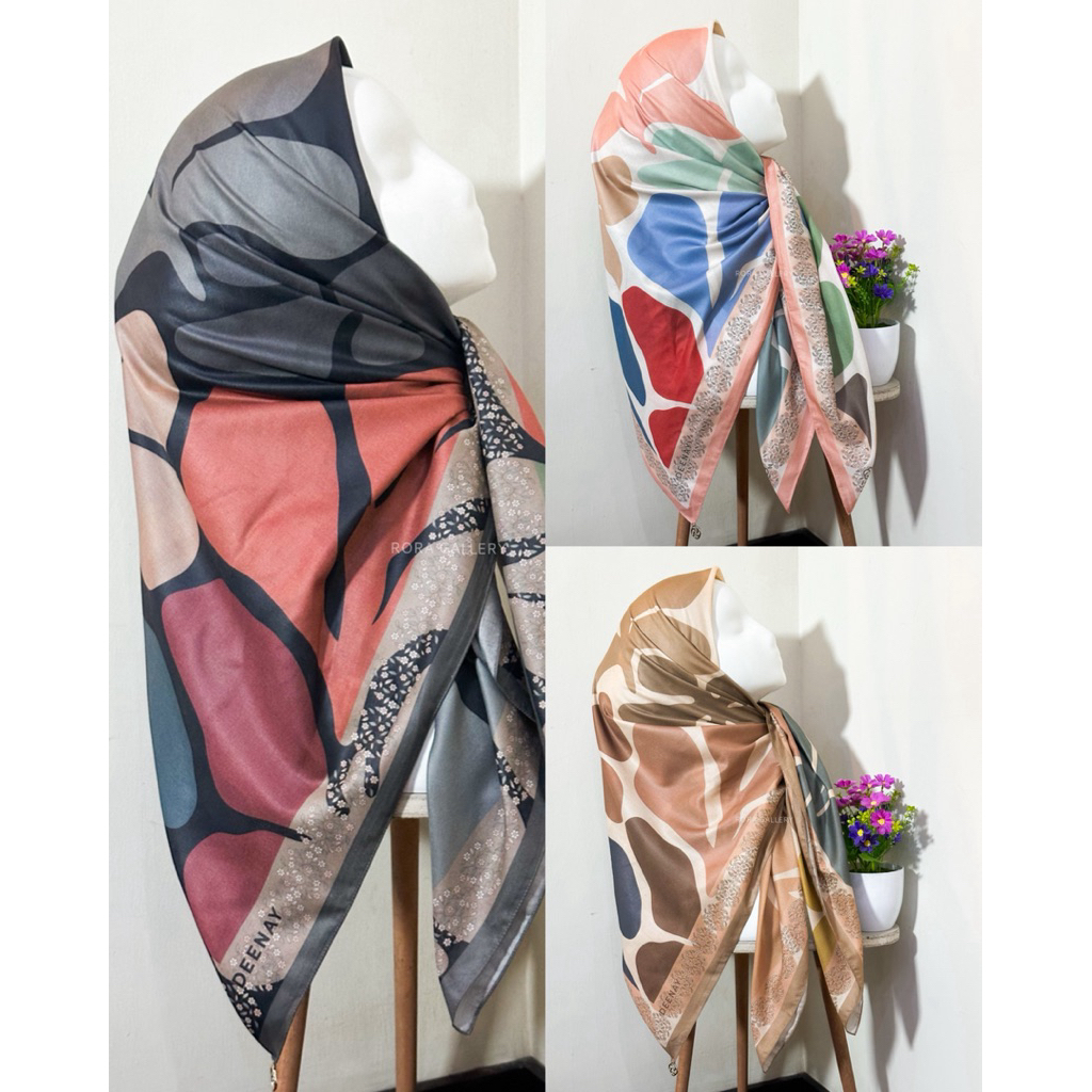 Deenay FARA SERIES | BLACK, DUSTY PINK, MOCCA | HIJAB VOAL SEGIEMPAT MOTIF PRINTING PREMIUM ORIGINAL