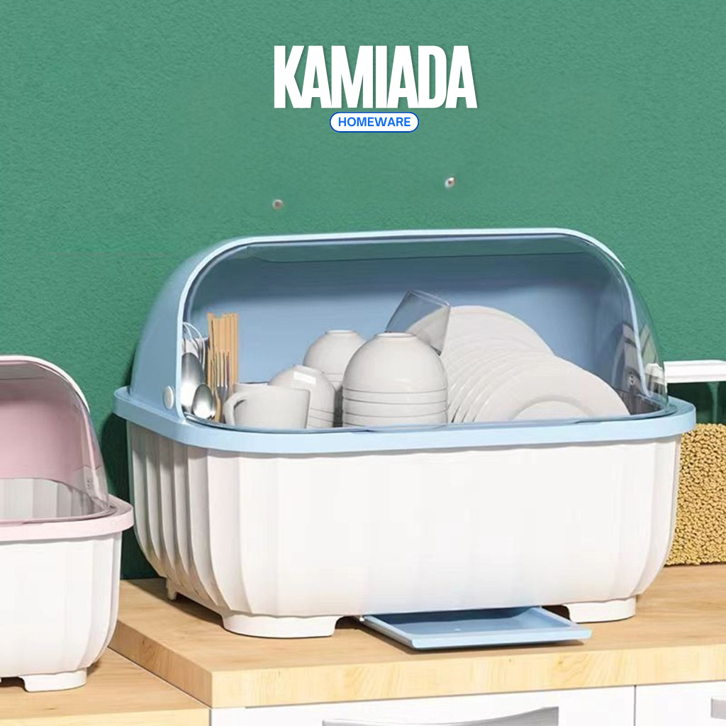 Rak Piring Tertutup Plastik Tempat Piring Sendok Minimalis Pengering Mini Tutup C29