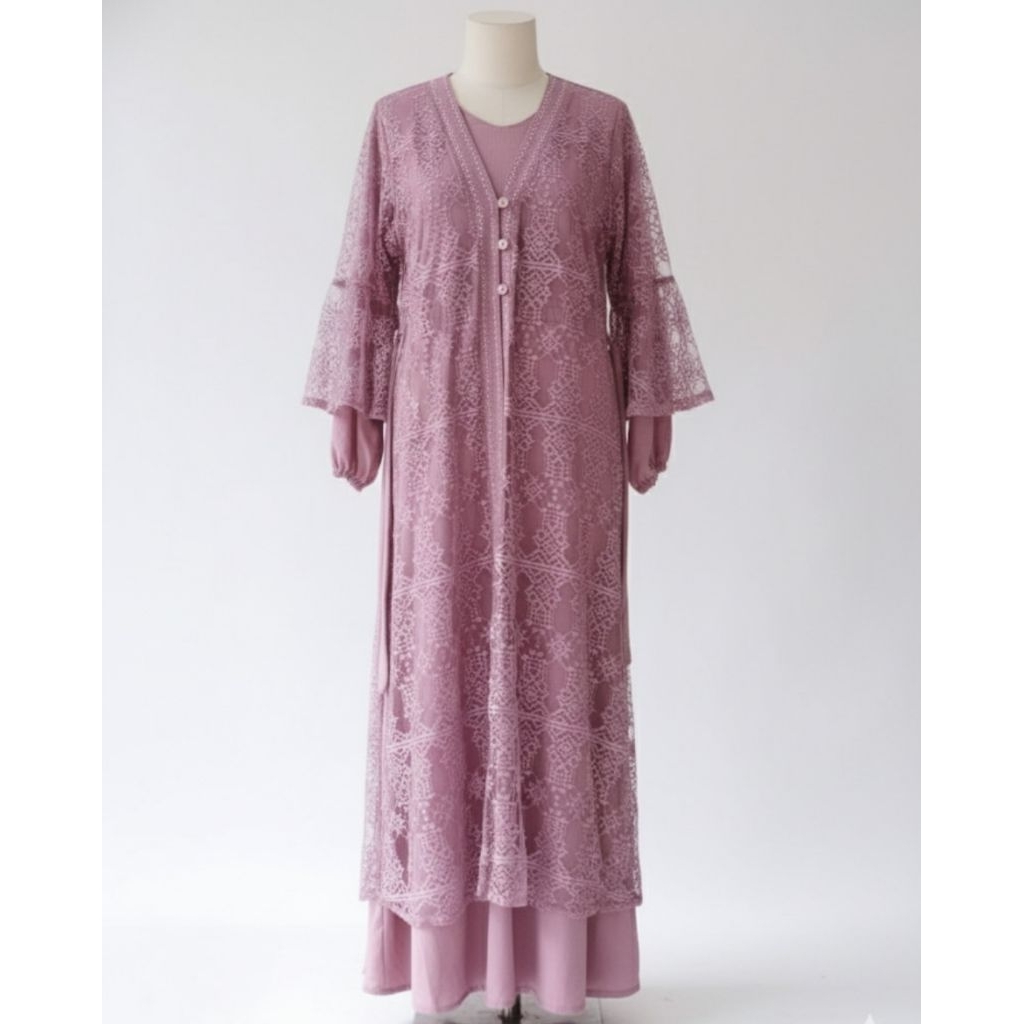 Gamis Outer Look Brokat - Dusty Pink [PRELOVED]