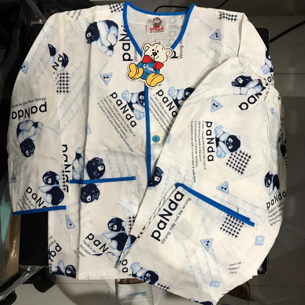 Baju Tidur Piyama Anak Bahan Katun Lengan dan Celana Panjang Merk Viron
