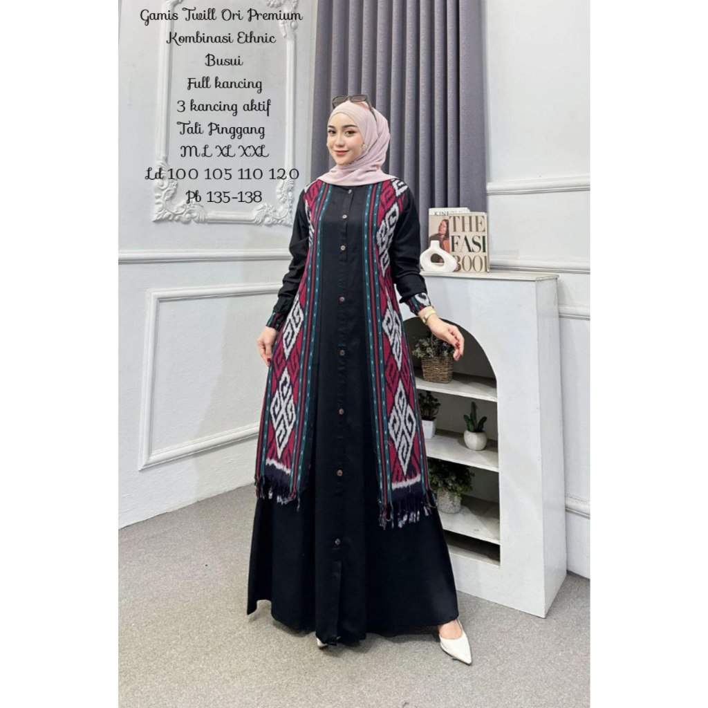 Gamis Twill Tenun Traso gamis polos kombinasi tenun etnik