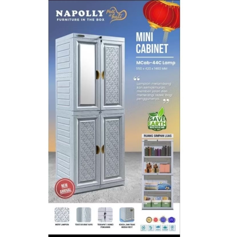 lemari pakaian napolly 2 pintu/lemari pakaian plastik napolly tingkat empat