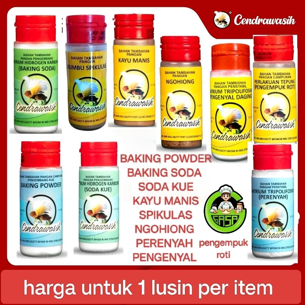 1 lusin (12pcs) CENDERAWASIH BAKING POWDER-BAKING SODA-SODA KUE-BUMBU SPIKULAS SPIKOEK SPIKU-PENGEMP