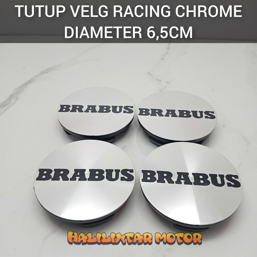 Dop Roda tutup velg racing variasi datar chrome motif BRABUS diameter 6,5cm harga varian