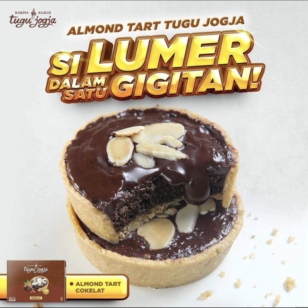 Almond Tart Tugu Jogja Original | Kue Premium Oleh-Oleh Jogja | Coklat & Keju Almond Lumer | Isi 6 p