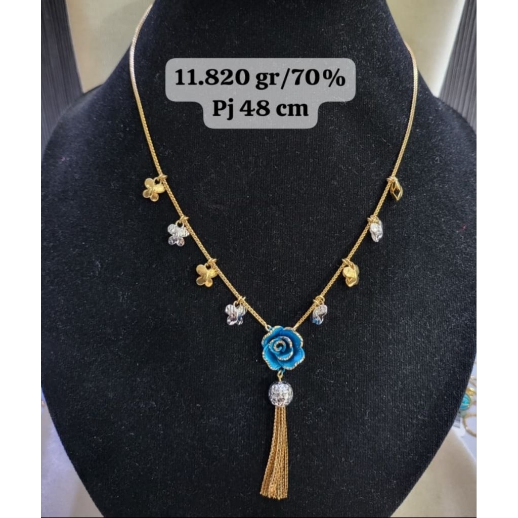 Kalung emas 70 bunga mawar biru