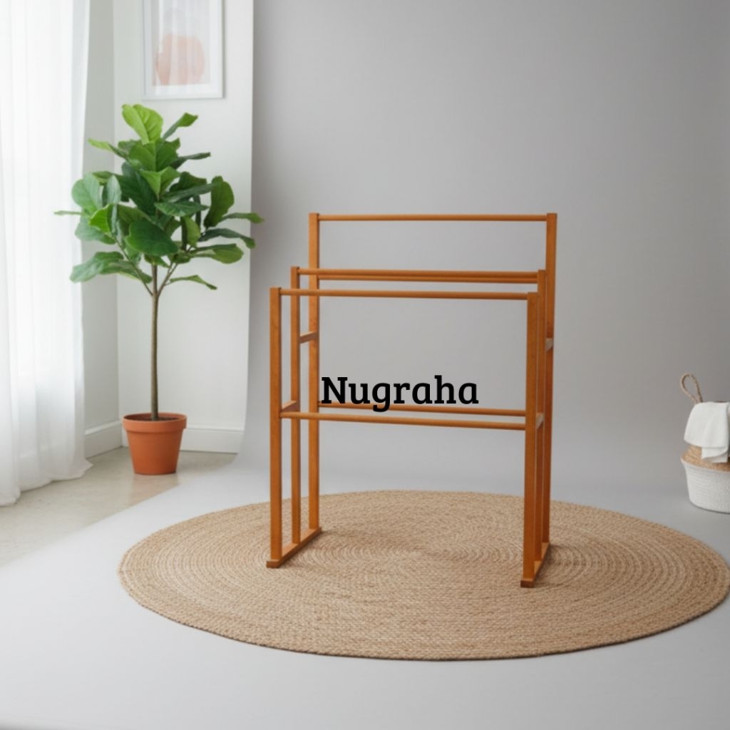 Rak Handuk Kayu Berdiri/Rak Mukena/Rak Sajadah/Rak Kayu Gantungan Pakaian anak