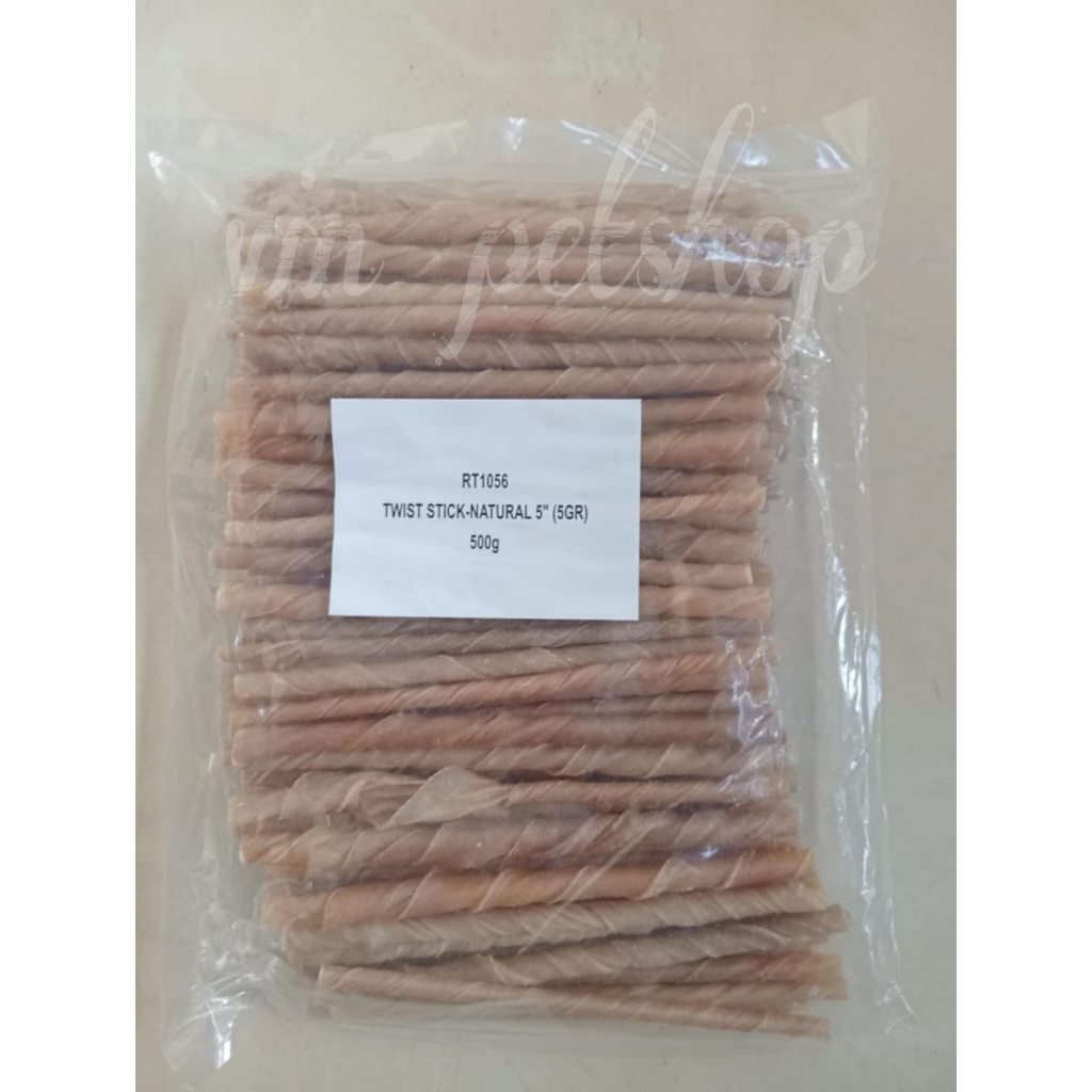 Snack Anjing Tulang knotted Bone Twist stick 5"  Natural - 100 pcs