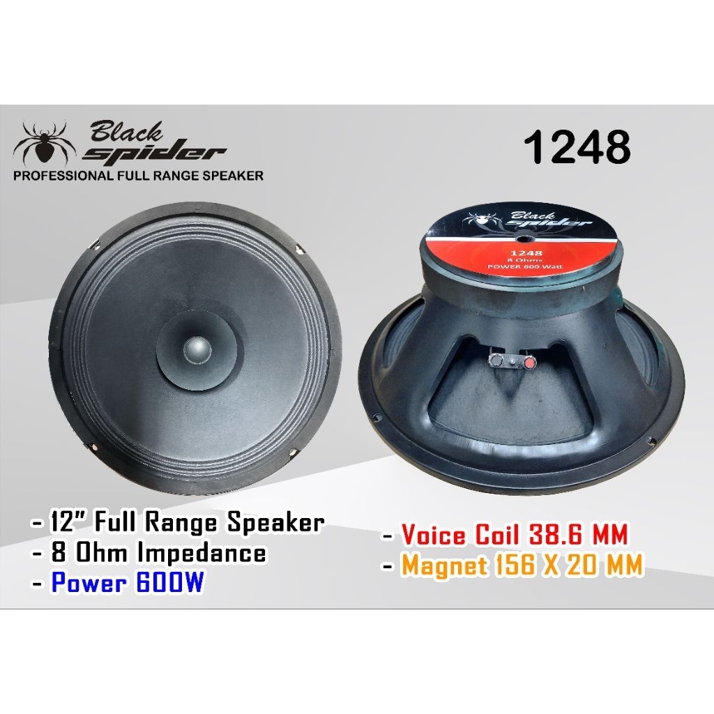 Speaker Komponen Black Spider 12 " (12 Inchi) - Baru Black Spider BS 1248 - Original