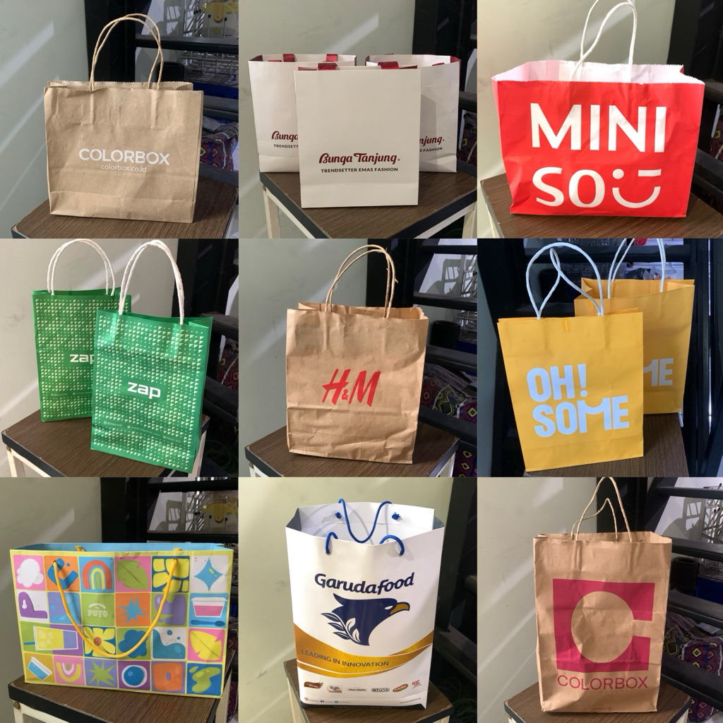 PRELOVED Paper Bag Original Branded ShoppingBag Brand Paperbag Merek Colorbox Miniso ZAP HM H&M Garu