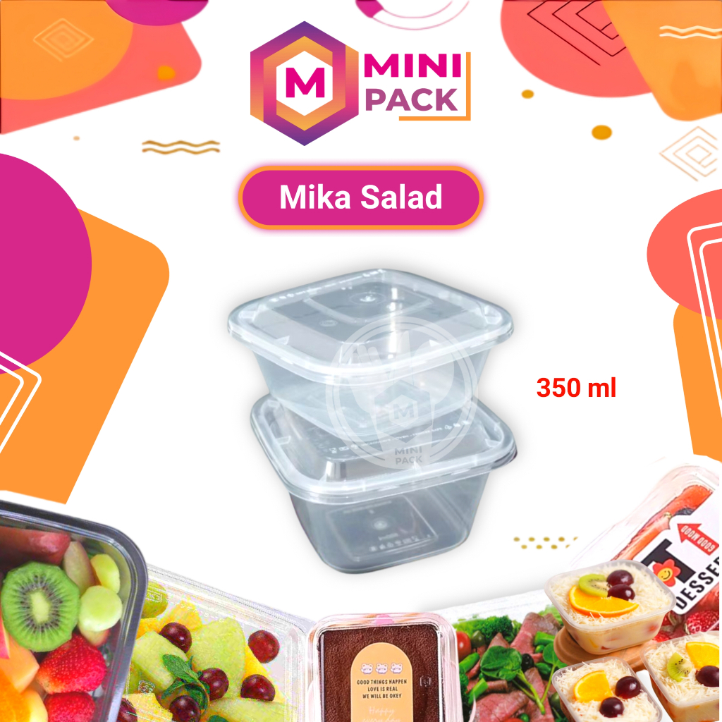 Mika Kotak Salad 350ml 350 ml Mika Kotak Persegi Square Buah Potong Sayur Pudding Puding Cake Desser
