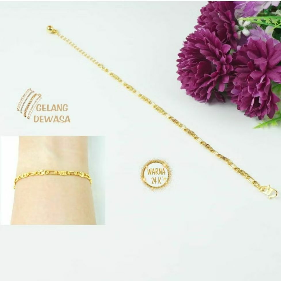 GELANG WANITA TITANIUM GOLD RANTAI PLAT BUNGA CANTIK ELEGAN
