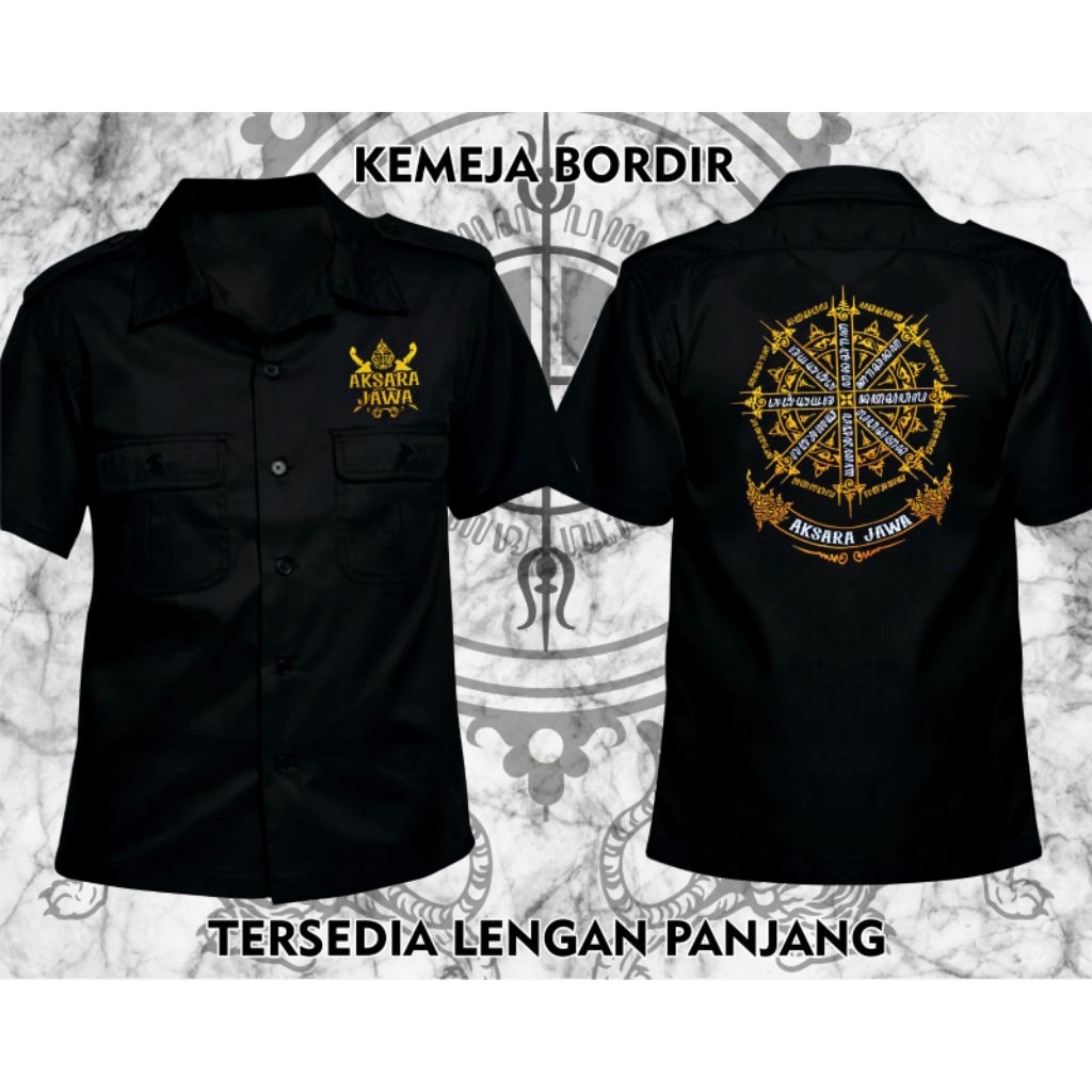 KEMEJA BORDIR BAJU HANACARAKA WOLAK WALIK BAJU HEM KEMEJA NETRAL MOTIF AKSARA JAWA ELEGAN SIMPLE KEM