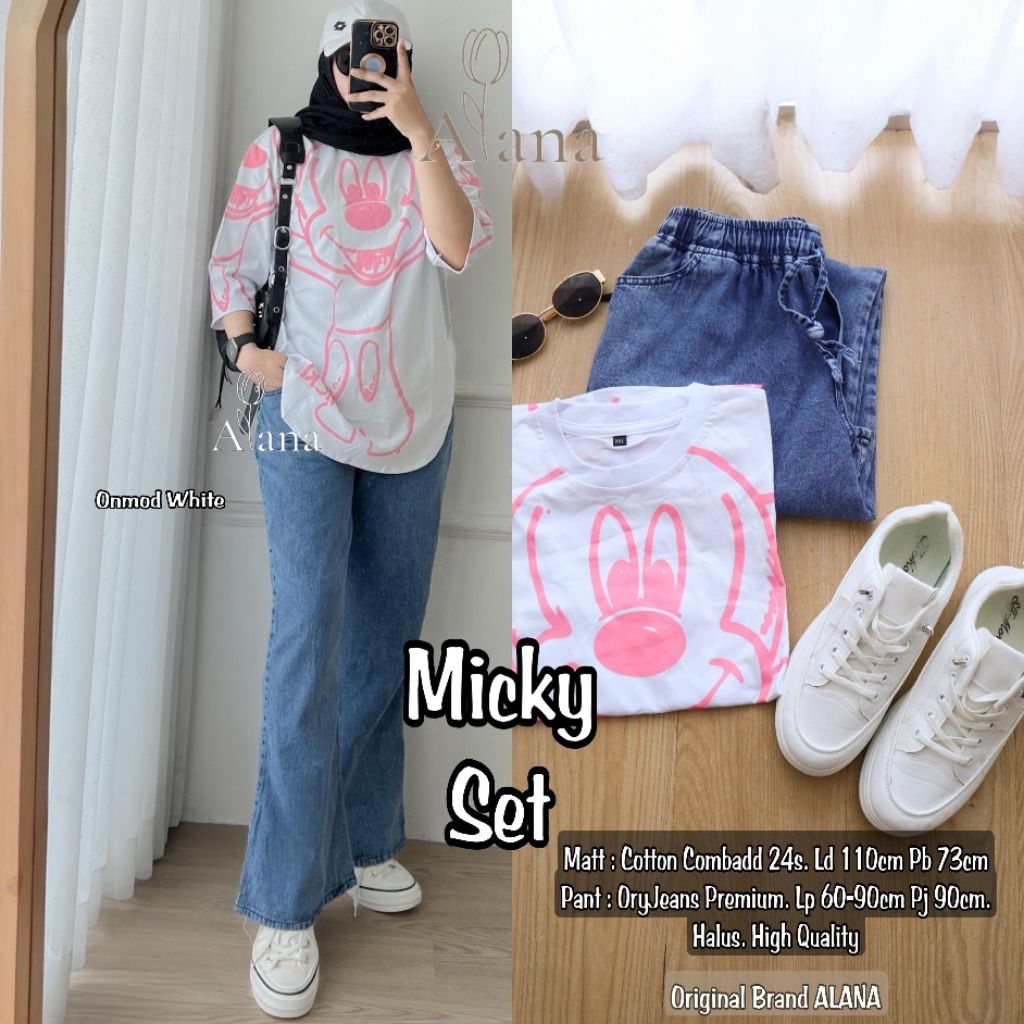 zolfa labubu Mickey set daily by any | inay set daily wanita ori any |  set blouse mix jeans ori