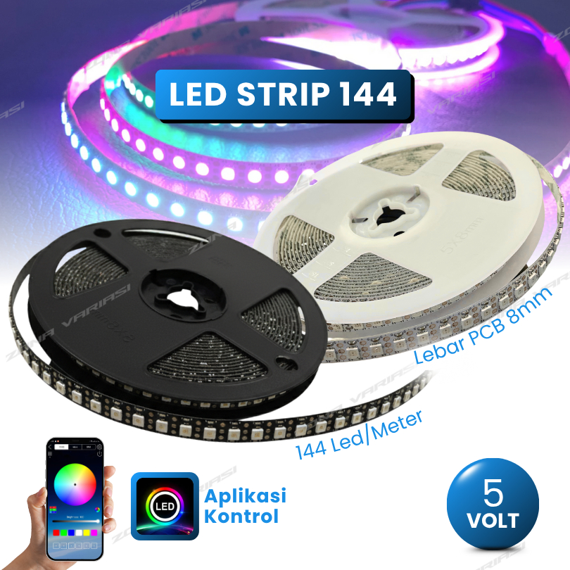 LAMPU LED STRIP RGB WS2812B 5V 144 LED PER METER LEBAR 8MM PCB HITAM PUTIH LAMPU LED RGB WS2812B 8MM
