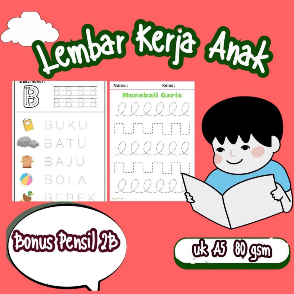 50 LEMBAR KERJA ANAK WORKSHHET/LEMBAR KERJA ANAK TK ANAK SD/SUDAH DAPAT BONUS PENSIL 2B